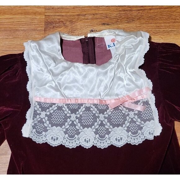 Vintage K.l.l Size 7  Red Velvet  Lace Bib Drop Waist‎ - Picture 2 of 4